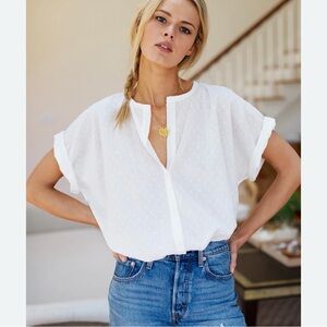 EMERSON FRY India Collection 100% Organic Cotton Swiss Dot White Boxy Blouse O/S